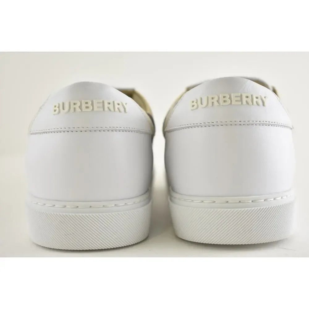 Burberry Salmond Vintage Check White Leather Logo Lace Up Low Top Sneaker 40.5
